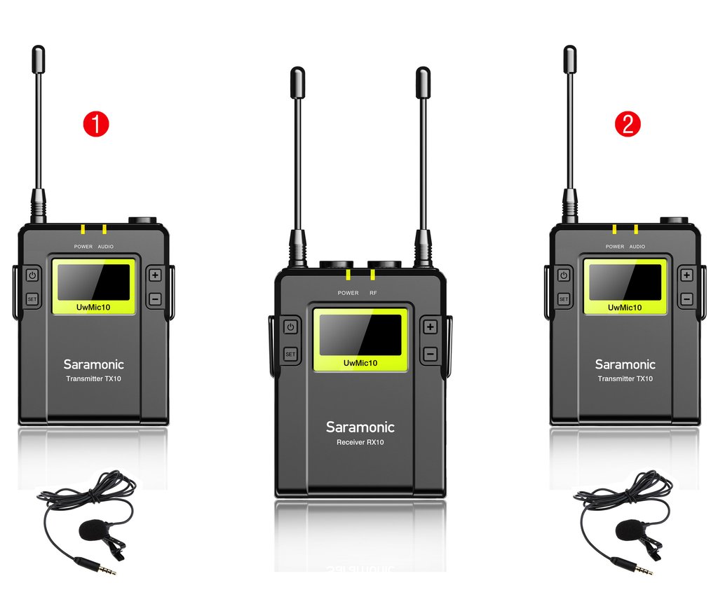 מקלט ו-2 משדרים אלחוטיים עם מיקרופונים Saramonic UwMic10 RX10+TX10+TX10 מקלט ו-2 משדרים אלחוטיים עם מיקרופונים Saramonic UwMic10 RX10+TX10+TX10