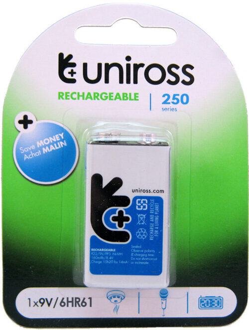 סוללה נטענת Uniross 9V 250mAh סוללה נטענת Uniross 9V 250mAh