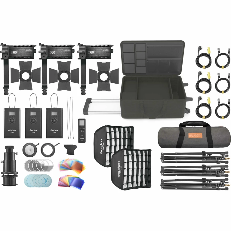 קיט 3 תאורות לד Godox S60 Led With Barndoors קיט 3 תאורות לד Godox S60 Led With Barndoors