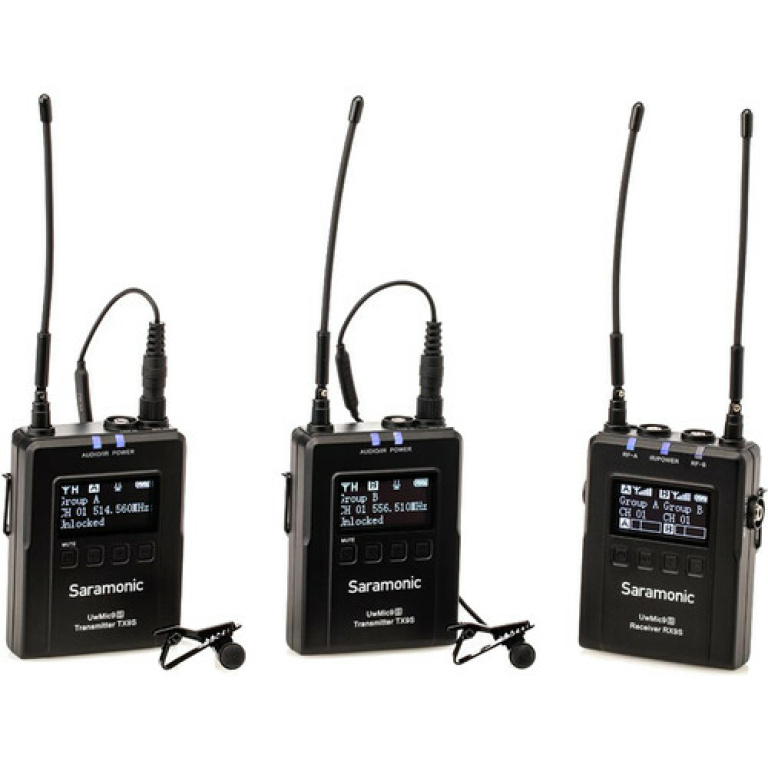 מקלט ו-2 משדרים אלחוטיים עם מיקרופונים Saramonic UwMic9S RX9S+TX9S+TX9S מקלט ו-2 משדרים אלחוטיים עם מיקרופונים Saramonic UwMic9S RX9S+TX9S+TX9S
