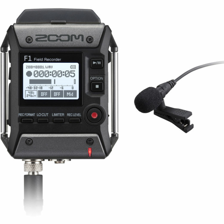 מכשיר הקלטה נייד עם מיקרופון דש Zoom F1 Recorder + Lav Mic מכשיר הקלטה נייד עם מיקרופון דש Zoom F1 Recorder + Lav Mic