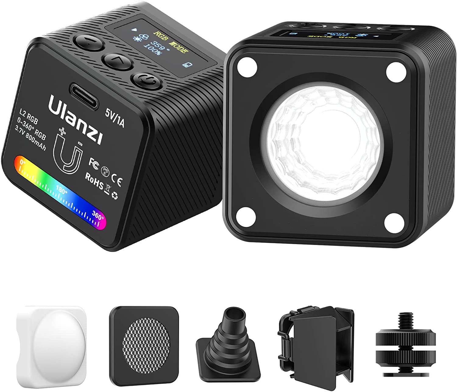 פנס ulanzi 2878 l2rgb cob video light led פנס ulanzi 2878 l2rgb cob video light led