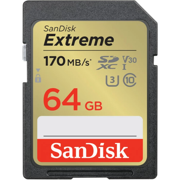 כרטיס זיכרון SanDisk 64GB Extreme UHS-I SDXC 170MBs כרטיס זיכרון SanDisk 64GB Extreme UHS-I SDXC 170MBs