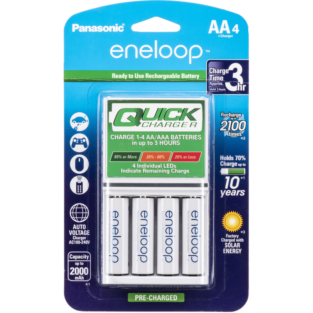 4 סוללות ומטען מהיר Panasonic Eneloop 2000mAh 4 סוללות ומטען מהיר Panasonic Eneloop 2000mAh