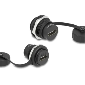 שקע (מופה) HDMI-A כפול לפאנל – אטום למים ואבק (IP67), לקדח 23.5 מ"מ שקע (מופה) HDMI-A כפול לפאנל – אטום למים ואבק (IP67), לקדח 23.5 מ"מ