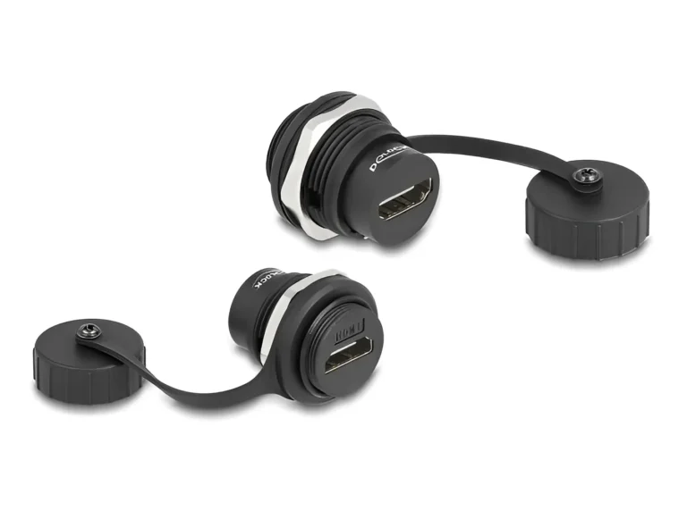 שקע (מופה) HDMI-A כפול לפאנל – אטום למים ואבק (IP67), לקדח 23.5 מ"מ שקע (מופה) HDMI-A כפול לפאנל – אטום למים ואבק (IP67), לקדח 23.5 מ"מ