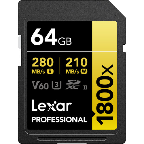 Lexar 64GB Professional 1800x UHS-II SDXC V60 כרטיס זיכרון Lexar 64GB Professional 1800x UHS-II SDXC V60 כרטיס זיכרון