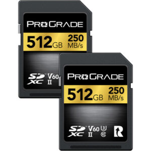 זוג כרטיסי זיכרון ProGrade Digital 512GB UHS-II SDXC V60 זוג כרטיסי זיכרון ProGrade Digital 512GB UHS-II SDXC V60