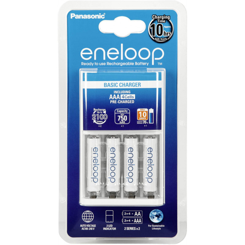 4 סוללות AAA ומטען רגיל Panasonic Eneloop 2000mAh 4 סוללות AAA ומטען רגיל Panasonic Eneloop 2000mAh
